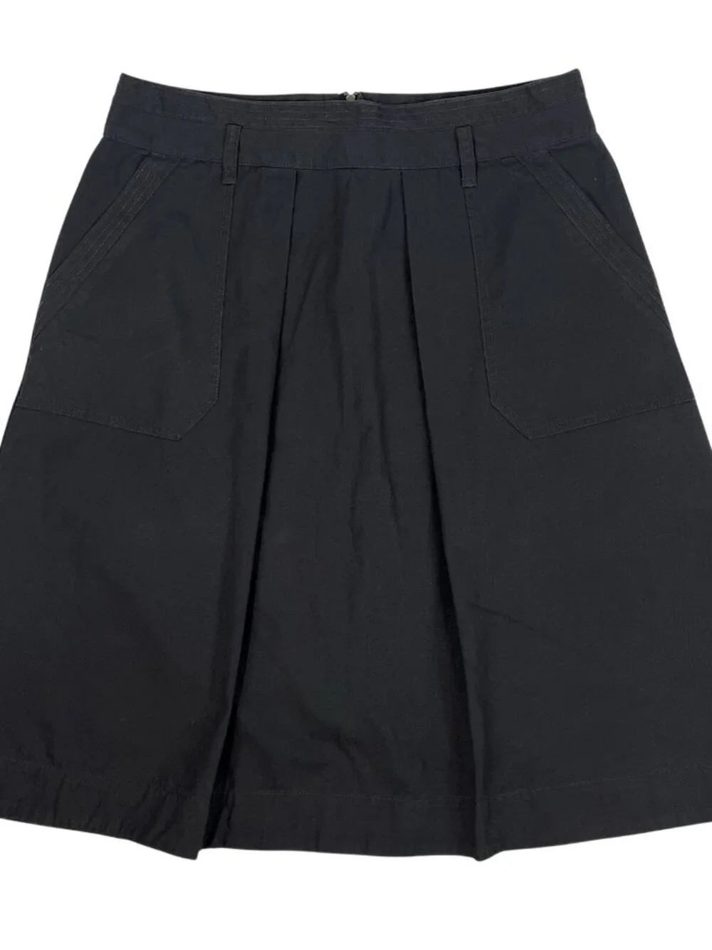 Gap Skirt Pleated A-Line Black Cotton Midi Academia Pockets Belt Loops Size 14